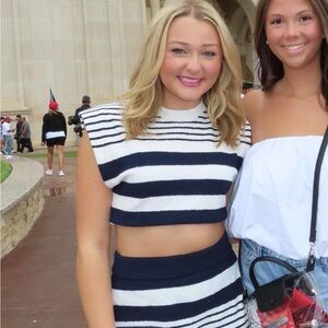 Navy and White Striped Crop Top and Skirt Set